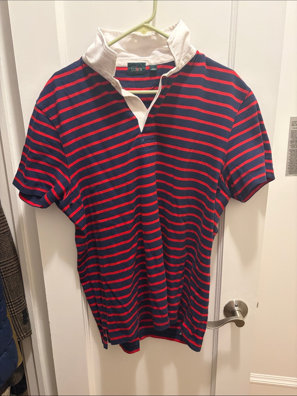 J. Crew Red & Navy Striped Rugby Polo with White Collar